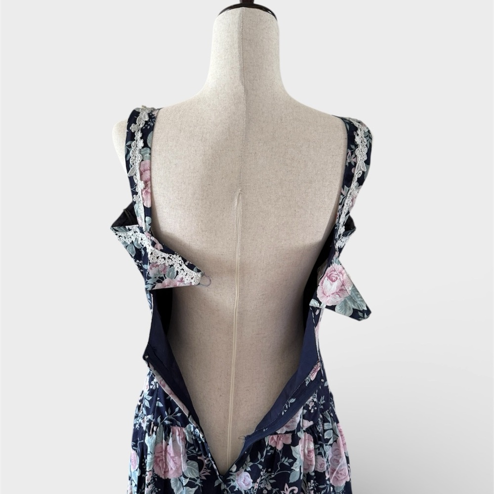 Vintage 1980s Scott McClintock Gunne Sax Floral Navy and Pink Dress - Picture 2 of 8